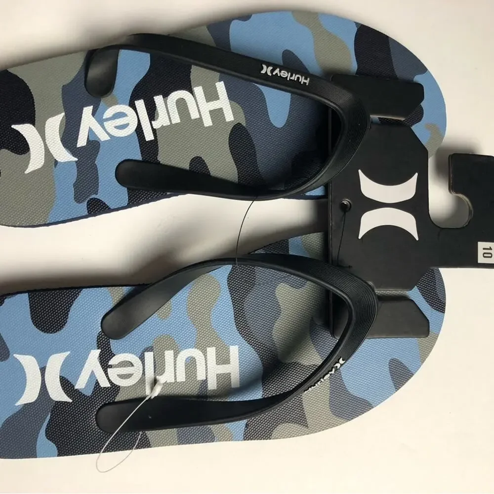 Hurley Men's Blue Gray Camo Beach Style Flip-flops  Sz  10